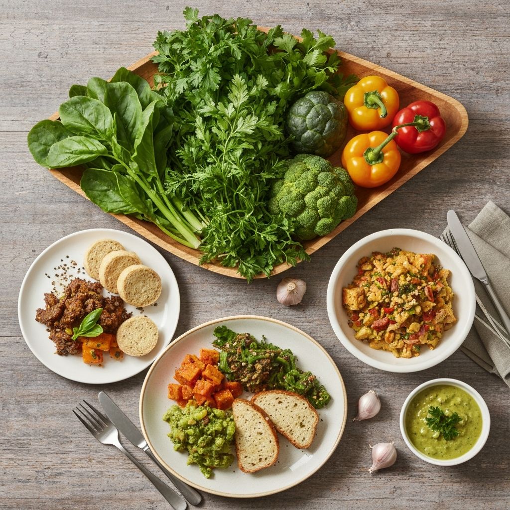 Presentación visual de ingredientes y comida